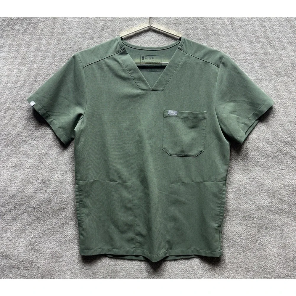 FIGS Technical Collection Olive Green V-Neck Scrub Top Small Mens Medical EUC